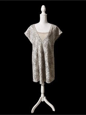 Free People Ivory Combo Sequin Mesh Tunic Mini Dress Size Medium NWT